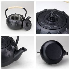 20.3 Fl Oz Black Antique Lotus Flower Small Cast Iron Teapot Set