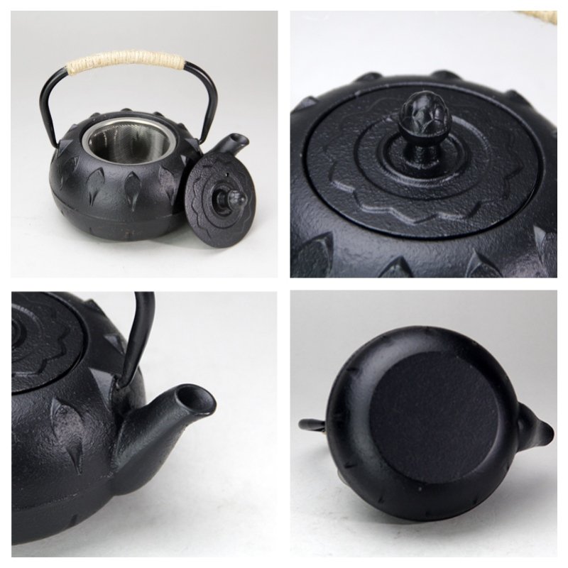 20.3 Fl Oz Black Antique Lotus Flower Small Cast Iron Teapot Set 20.3 Fl Oz Black Antique Lotus Flower Small Cast Iron Teapot Set