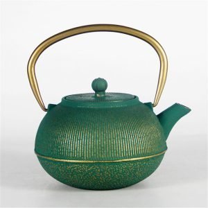 24 Fl Oz Green And Gold Best Simple Cast Iron Enamel Teapot Kettle Vintage