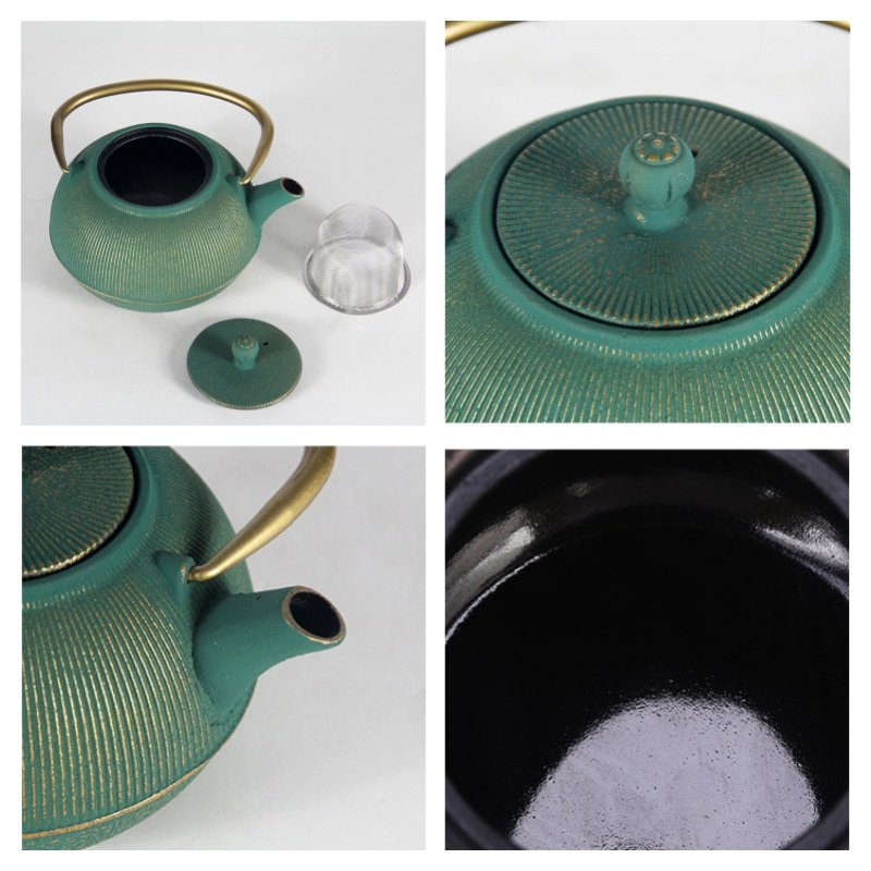 24 Fl Oz Green And Gold Best Simple Cast Iron Enamel Teapot Kettle Vintage 24 Fl Oz Green And Gold Best Simple Cast Iron Enamel Teapot Kettle Vintage