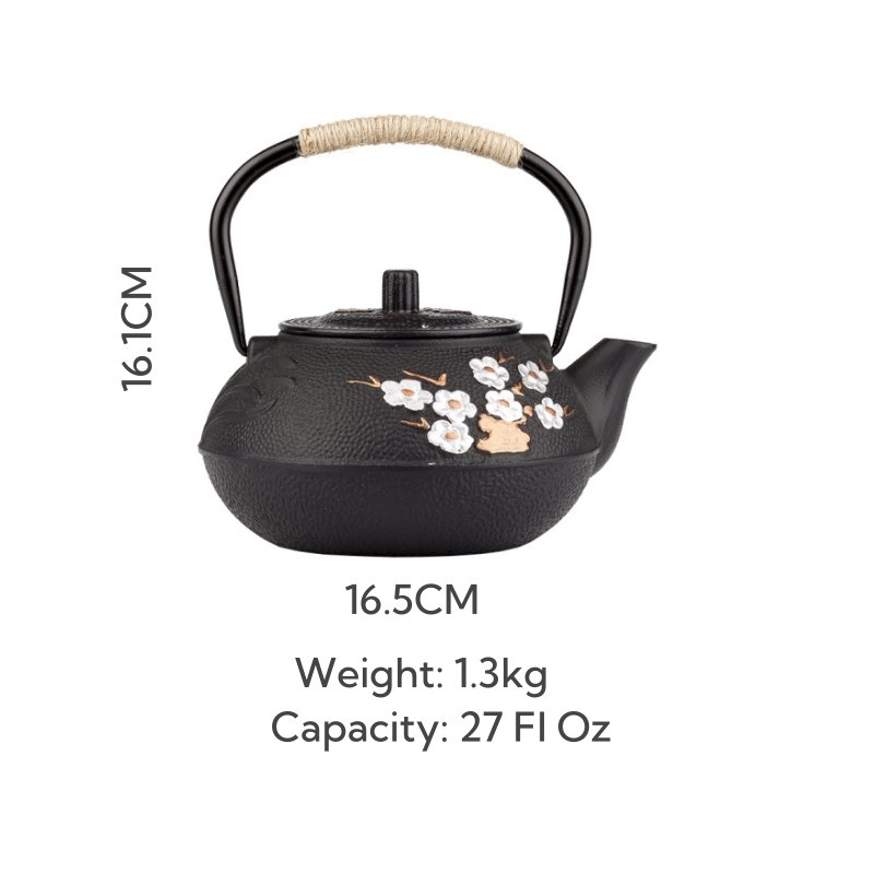 27 Fl Oz Antique Hand-painted Plum And Bamboo Black Cast Iron Teapot Kettle 27 Fl Oz Antique Hand-painted Plum And Bamboo Black Cast Iron Teapot Kettle