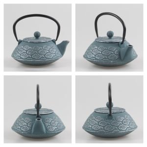 27 Fl Oz Blue Antique Auspicious Clouds Color Enamel Cast Iron Teapot Set For Sale