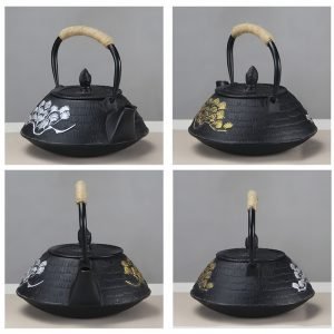 27 Fl Oz Gold And Silver Outlined Painted Black Vintage Traditional Cast Iron Teapot Kettle