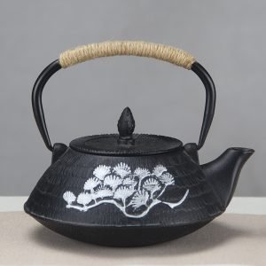 27 Fl Oz Gold And Silver Outlined Painted Black Vintage Traditional Cast Iron Teapot Kettle