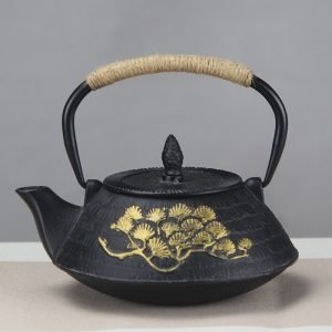 27 Fl Oz Gold And Silver Outlined Painted Black Vintage Traditional Cast Iron Teapot Kettle