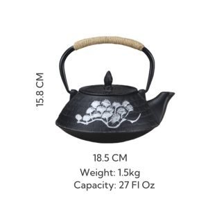 27 Fl Oz Gold And Silver Outlined Painted Black Vintage Traditional Cast Iron Teapot Kettle