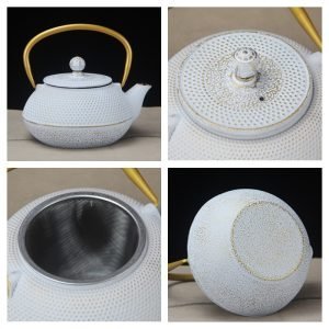 27 Fl Oz White Best Vintage Particle Cast Iron Teapot Set For Sale