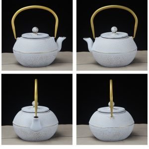 27 Fl Oz White Best Vintage Particle Cast Iron Teapot Set For Sale