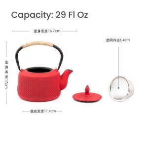 29 Fl Oz Green And Red Color Enamel Simple Cast Iron Teapot Set For Sale Vintage