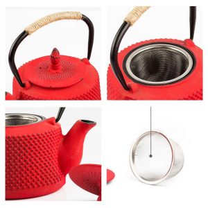 29 Fl Oz Green And Red Color Enamel Simple Cast Iron Teapot Set For Sale Vintage