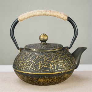 31 Fl Oz Black And Gold Vintage Cast Iron Teapot Set