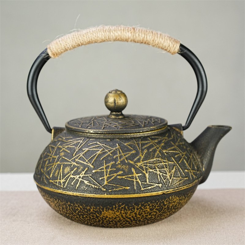 31 Fl Oz Black And Gold Vintage Cast Iron Teapot Set 31 Fl Oz Black And Gold Vintage Cast Iron Teapot Set