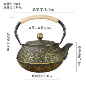 31 Fl Oz Black And Gold Vintage Cast Iron Teapot Set