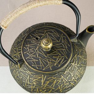 31 Fl Oz Black And Gold Vintage Cast Iron Teapot Set