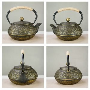 31 Fl Oz Black And Gold Vintage Cast Iron Teapot Set