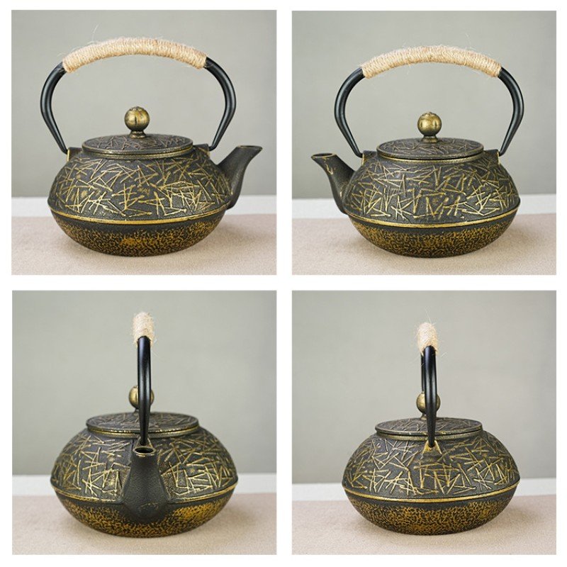 31 Fl Oz Black And Gold Vintage Cast Iron Teapot Set 31 Fl Oz Black And Gold Vintage Cast Iron Teapot Set