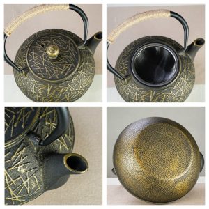 31 Fl Oz Black And Gold Vintage Cast Iron Teapot Set