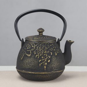 34 Fl Oz Black And Gold Vintage Grape Leaf Old Cast Iron Enamel Teapot Kettle