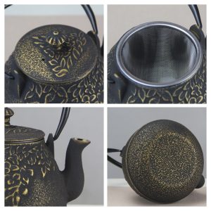 34 Fl Oz Black And Gold Vintage Grape Leaf Old Cast Iron Enamel Teapot Kettle