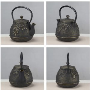 34 Fl Oz Black And Gold Vintage Grape Leaf Old Cast Iron Enamel Teapot Kettle
