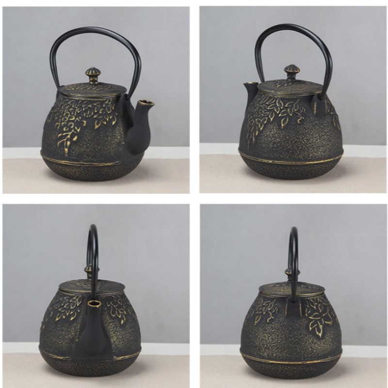 34 Fl Oz Black And Gold Vintage Grape Leaf Old Cast Iron Enamel Teapot Kettle 34 Fl Oz Black And Gold Vintage Grape Leaf Old Cast Iron Enamel Teapot Kettle