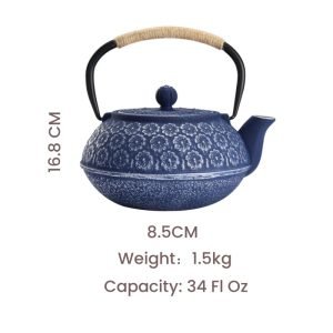 34 Fl Oz Blue And Black Best Vintage Flower Cast Iron Enamel Teapot Set