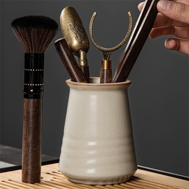 Portable Yellow Ru Kiln Style Ceramic Gongfu Tea Ceremony Set With Wooden Tray Portable Yellow Ru Kiln Style Ceramic Gongfu Tea Ceremony Set With Wooden Tray
