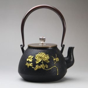 41 Fl Oz Black And Gold Vintage Flower And Butterfly Cast Iron Teapot Kettle