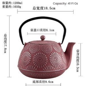 41 Fl Oz Red And White Best Antique Flower Cast Iron Enamel Teapot Kettle