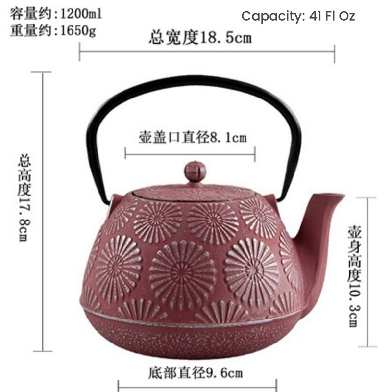 41 Fl Oz Red And White Best Antique Flower Cast Iron Enamel Teapot Kettle 41 Fl Oz Red And White Best Antique Flower Cast Iron Enamel Teapot Kettle