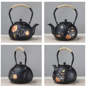 41 Fl Oz Traditional Colorfully Painted Lotus Flower And Leaf Antique Cast Iron Teapot Set
