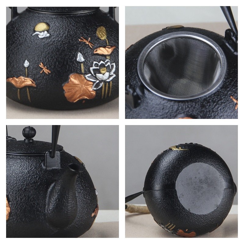 41 Fl Oz Traditional Colorfully Painted Lotus Flower And Leaf Antique Cast Iron Teapot Set 41 Fl Oz Traditional Colorfully Painted Lotus Flower And Leaf Antique Cast Iron Teapot Set