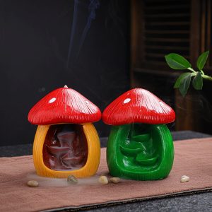 Yellow And Green Mushroom-Shaped Backflow and Waterfall Incense Burner