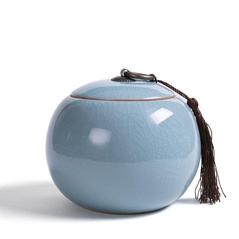 Blue Vintage Chinese Crack Porcelain Loose Leaf Tea Caddy for Sale Blue Vintage Chinese Crack Porcelain Loose Leaf Tea Caddy for Sale