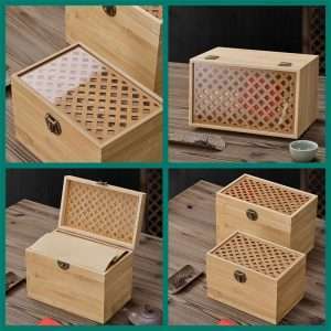 Bamboo Wooden Tea Bag and Loose Leaf Container with Acrylic Plastic Cover
