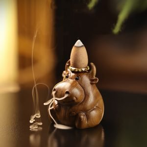 Adorable Little Cow Wooden Waterfall Backflow Incense Burner