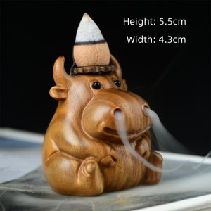 Adorable Little Cow Wooden Waterfall Backflow Incense Burner