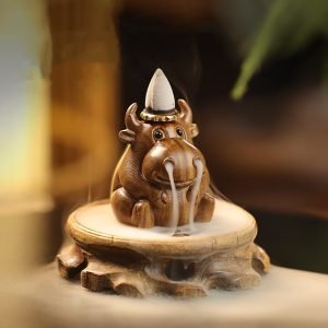 Adorable Little Cow Wooden Waterfall Backflow Incense Burner