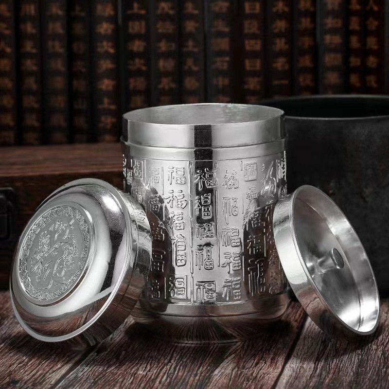 Vintage Chinese Loose Leaf Airtight Silver Plated Metal Tea Container Vintage Chinese Loose Leaf Airtight Silver Plated Metal Tea Container