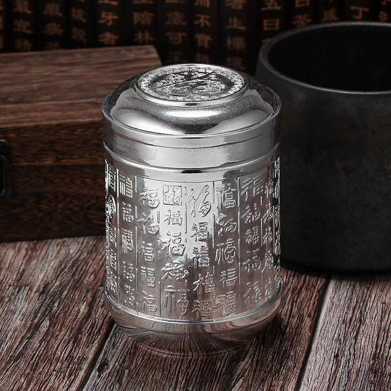 Vintage Chinese Loose Leaf Airtight Silver Plated Metal Tea Container Vintage Chinese Loose Leaf Airtight Silver Plated Metal Tea Container