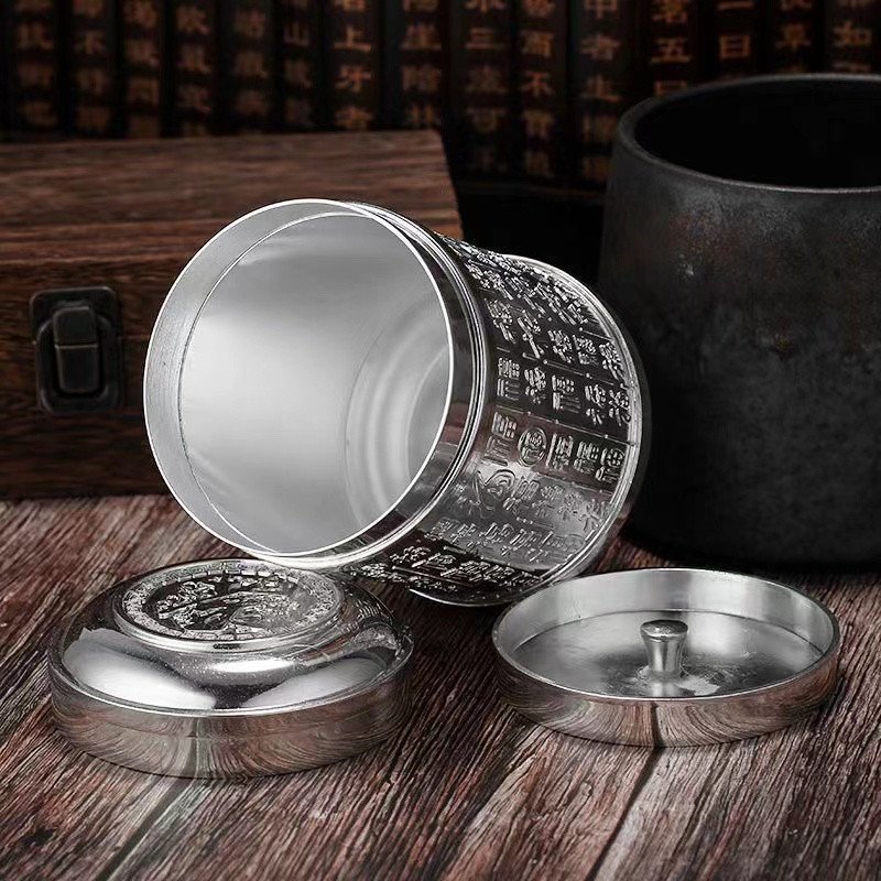 Vintage Chinese Loose Leaf Airtight Silver Plated Metal Tea Container Vintage Chinese Loose Leaf Airtight Silver Plated Metal Tea Container