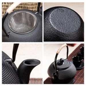 41 Fl Oz Black Particle Old Cast Iron Teapot Set Antique For Sale