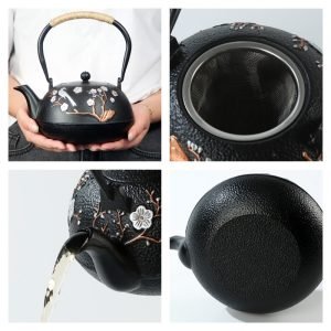 41 Fl Oz Antique Flower Pattern Cast Iron Teapot Set