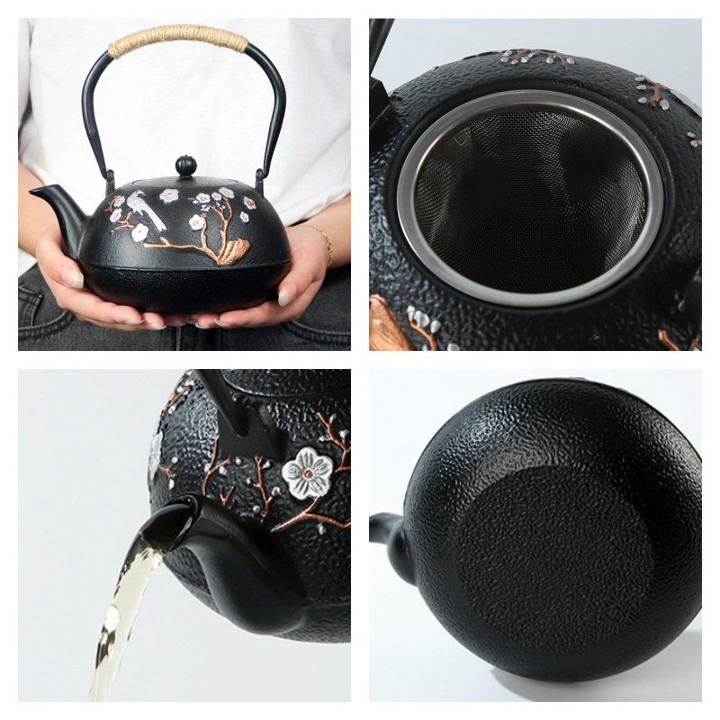 41 Fl Oz Antique Flower Pattern Cast Iron Teapot Set 41 Fl Oz Antique Flower Pattern Cast Iron Teapot Set
