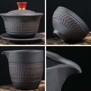 Antique Handmade Yixing Clay Tea Set With Gaiwan