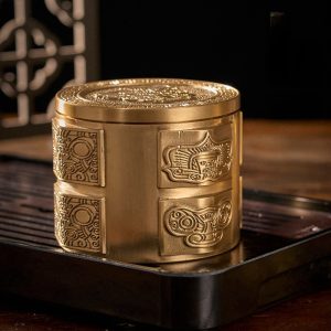 Antique Metal Chinese Brass Loose Leaf Tea Container