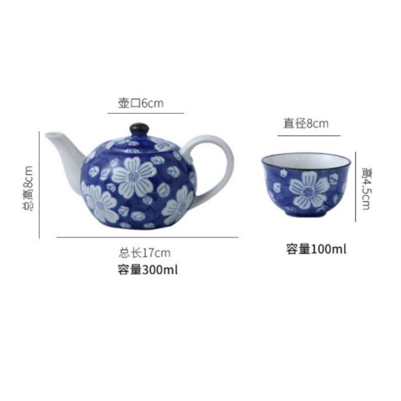 Antique Porcelain Hand-painted Blue Flower And Leaf Japanese Teapot And Cup Set Antique Porcelain Hand-painted Blue Flower And Leaf Japanese Teapot And Cup Set