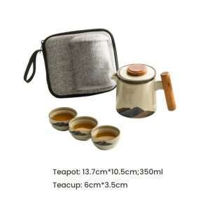 Ash Glaze Mountain Pattern Ceramic Portable Travel Tea Kit Set With Case