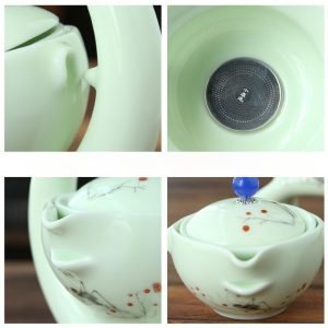 Insect Pattern Celadon Semi Automatic Lazy Tea Set With Circle Stand