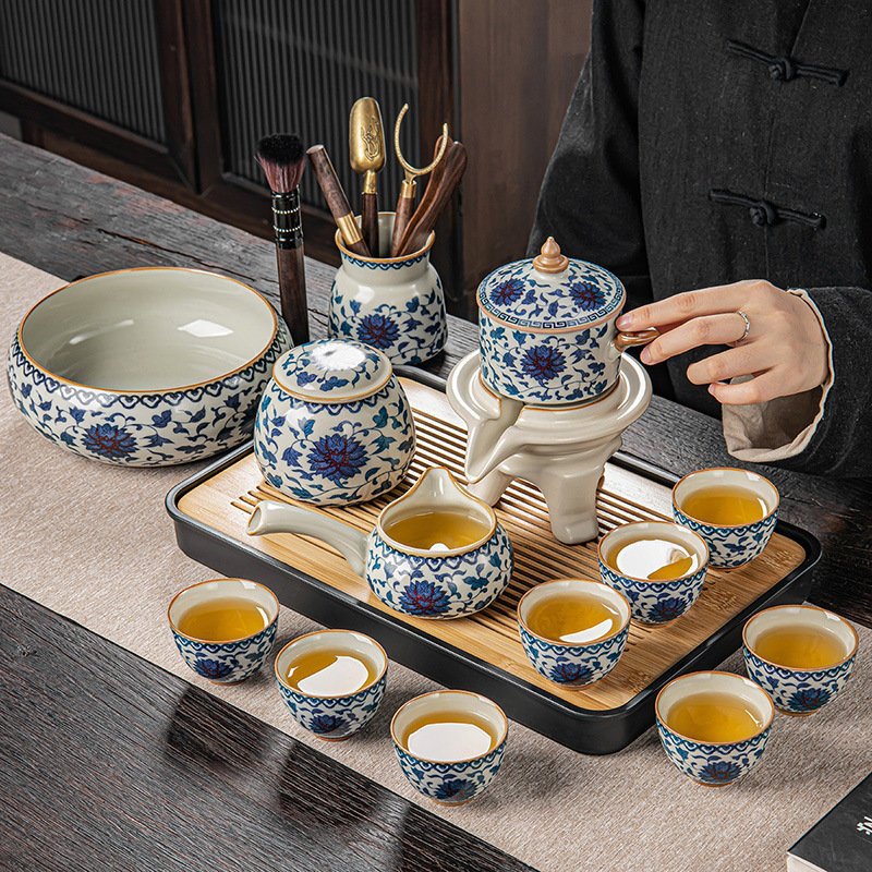 Cracked Blue And White Porcelain Entangled Branches Semi Automatic Lazy Tea Set Cracked Blue And White Porcelain Entangled Branches Semi Automatic Lazy Tea Set